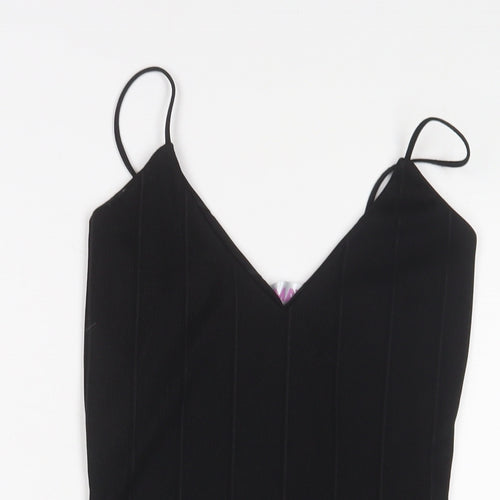 U.MAY Womens Black Polyester Bodycon Size S V-Neck Pullover
