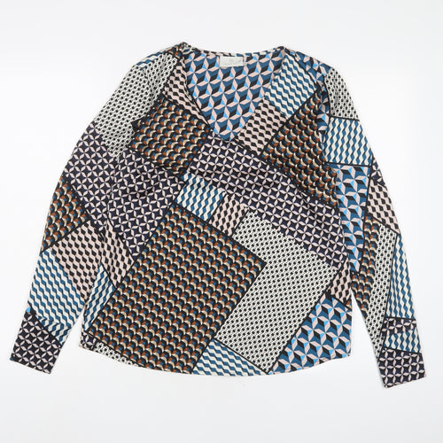 Kaffe Womens Multicoloured Geometric Polyester Basic Blouse Size 6 V-Neck
