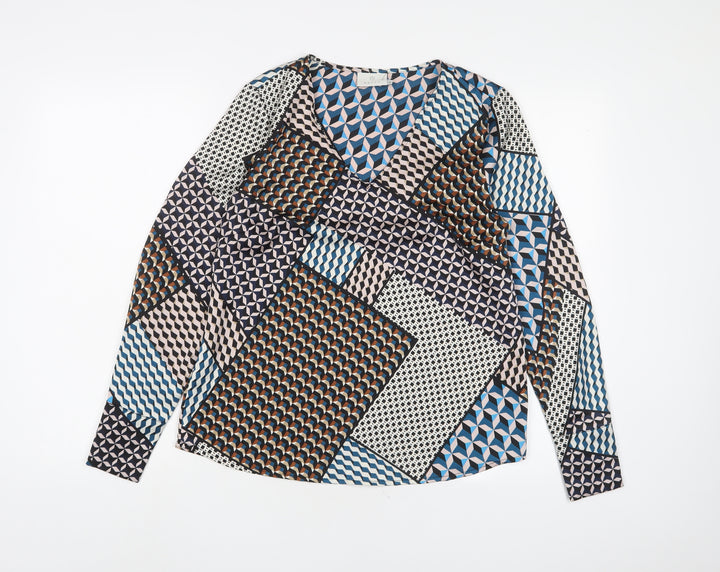 Kaffe Womens Multicoloured Geometric Polyester Basic Blouse Size 6 V-Neck