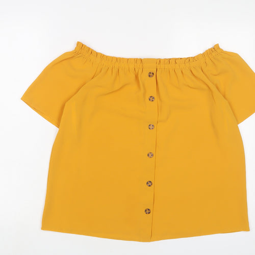 Dorothy Perkins Womens Yellow Polyester Basic T-Shirt Size 12 Off the Shoulder - Buttons