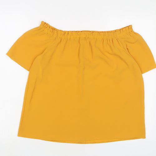 Dorothy Perkins Womens Yellow Polyester Basic T-Shirt Size 12 Off the Shoulder - Buttons