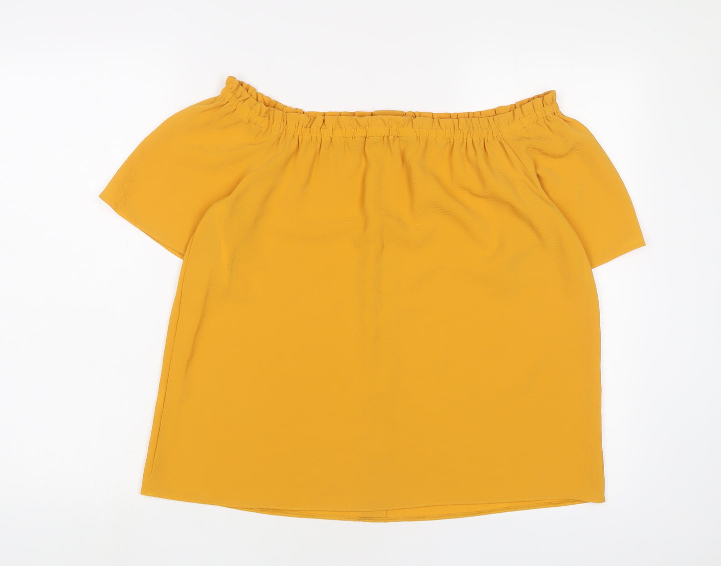 Dorothy Perkins Womens Yellow Polyester Basic T-Shirt Size 12 Off the Shoulder - Buttons
