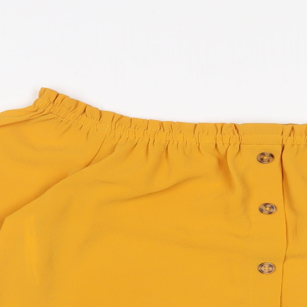 Dorothy Perkins Womens Yellow Polyester Basic T-Shirt Size 12 Off the Shoulder - Buttons
