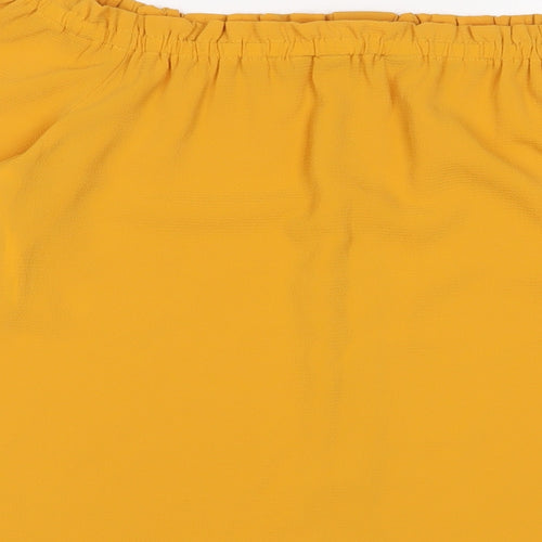 Dorothy Perkins Womens Yellow Polyester Basic T-Shirt Size 12 Off the Shoulder - Buttons