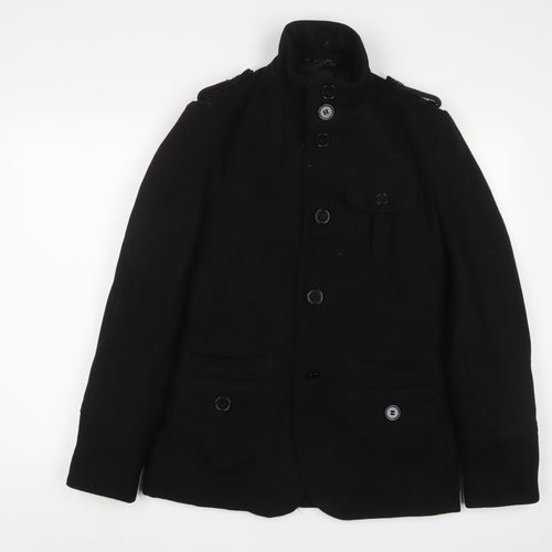 H&M Mens Black Military Jacket Jacket Size S Button