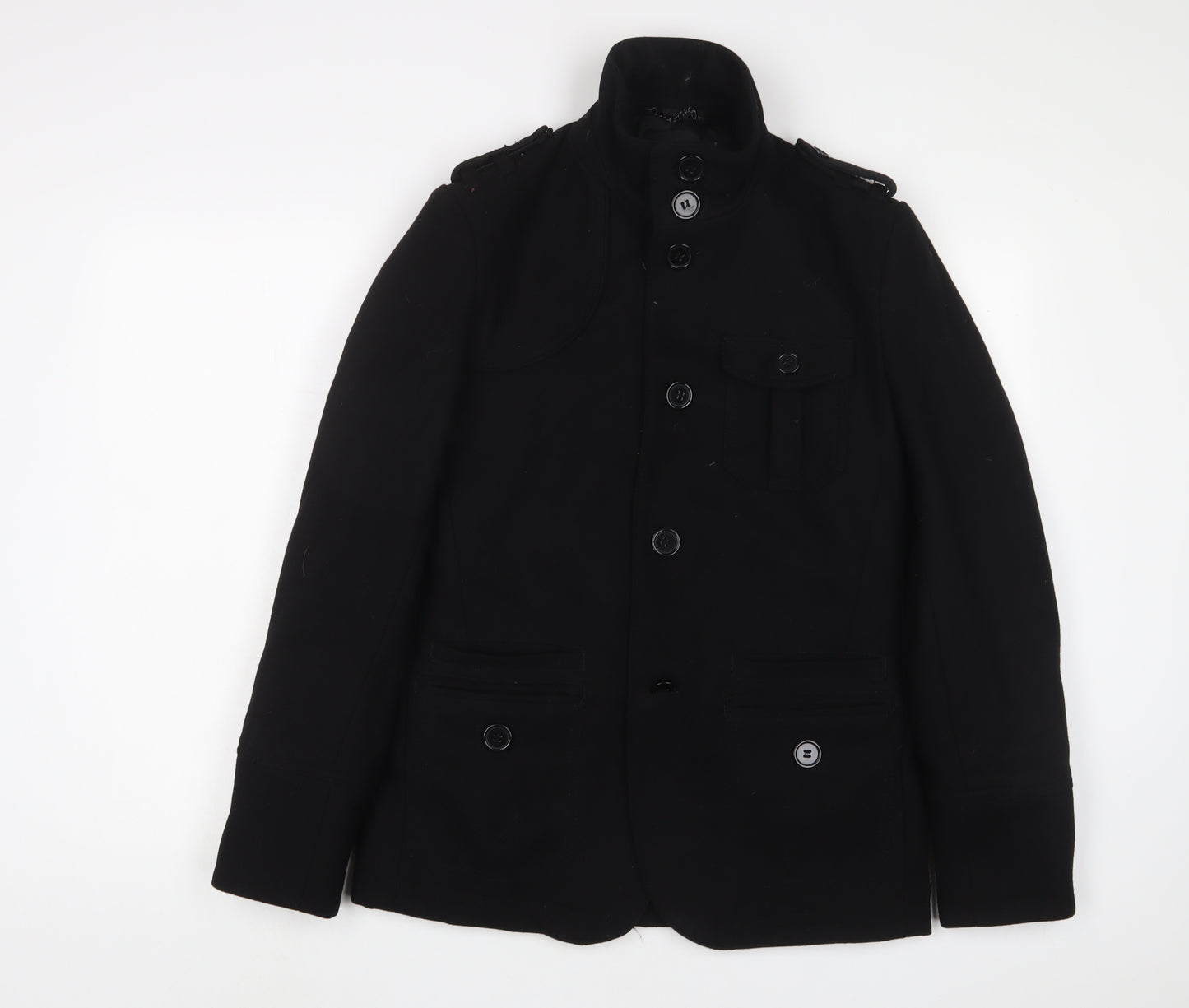 H&M Mens Black Military Jacket Jacket Size S Button