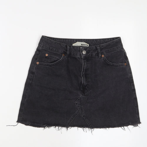 Topshop Womens Black Cotton A-Line Skirt Size 10 Zip