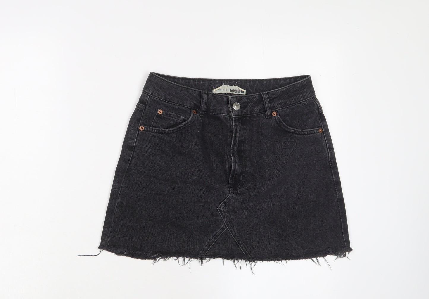 Topshop Womens Black Cotton A-Line Skirt Size 10 Zip