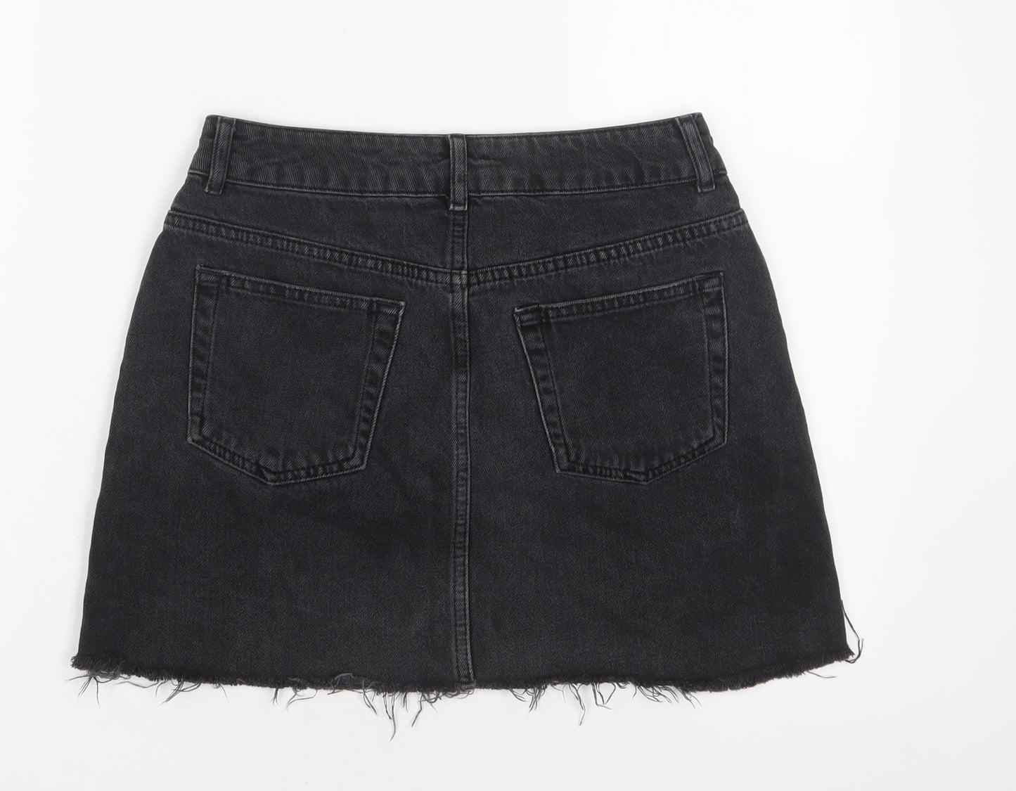 Topshop Womens Black Cotton A-Line Skirt Size 10 Zip