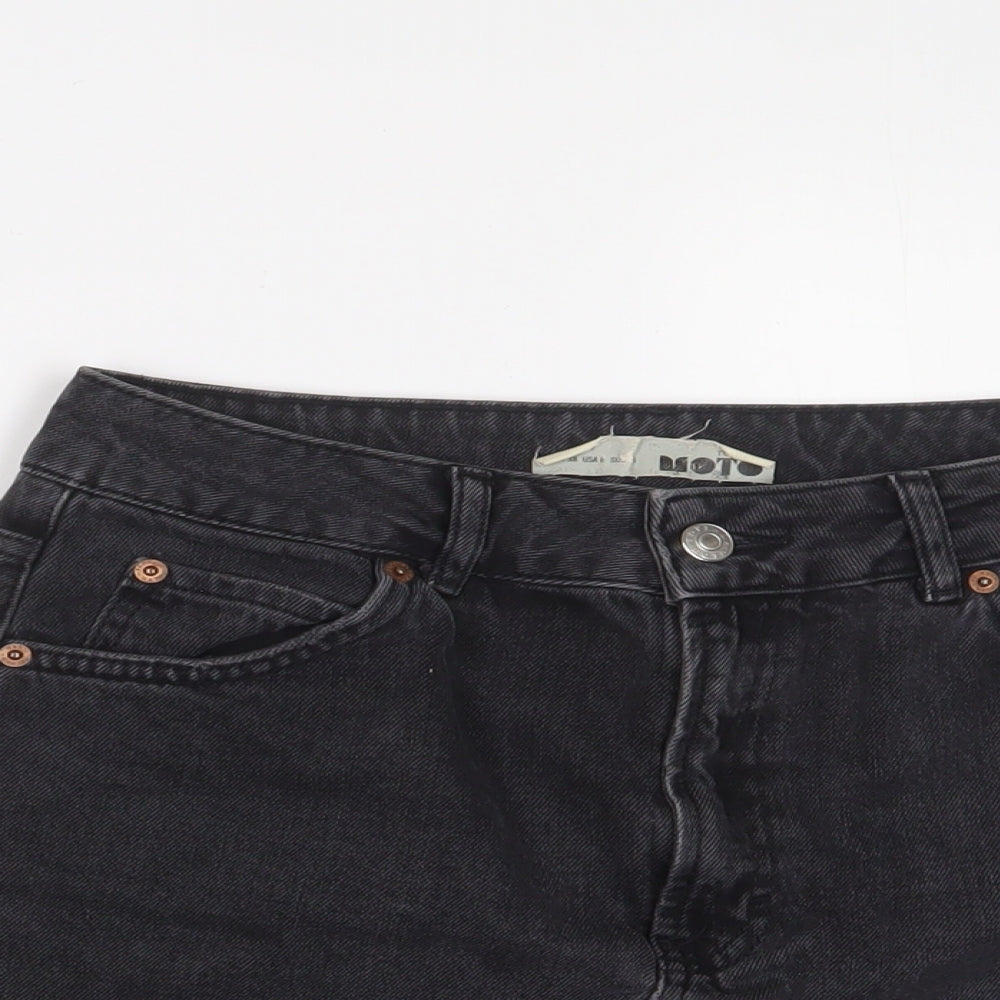 Topshop Womens Black Cotton A-Line Skirt Size 10 Zip