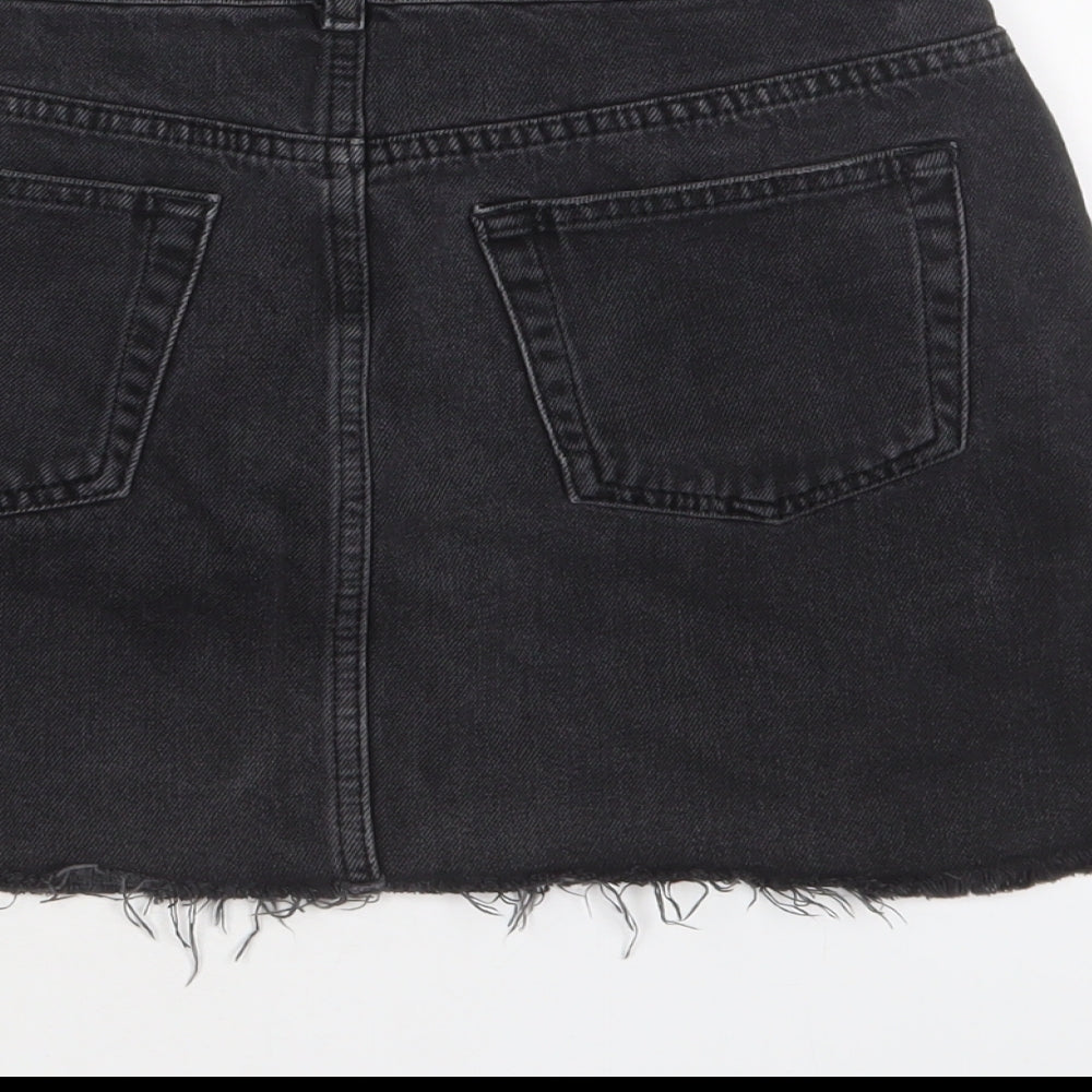 Topshop Womens Black Cotton A-Line Skirt Size 10 Zip