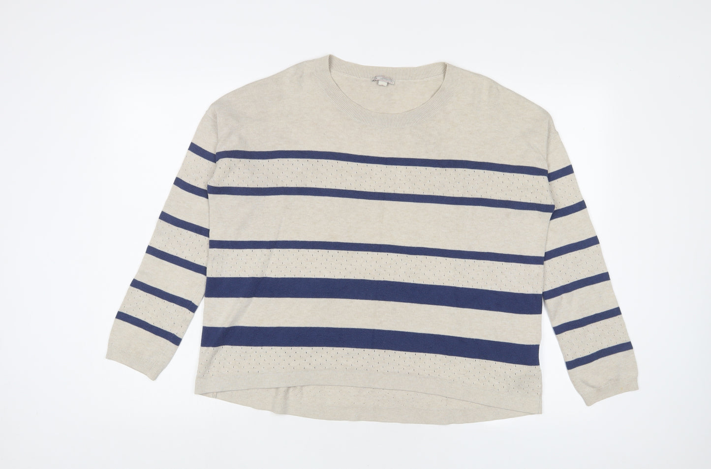 Gap Womens Beige Crew Neck Striped Cotton Pullover Jumper Size L