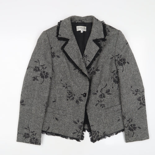 Gold Womens Grey Floral Jacket Blazer Size 12 Button