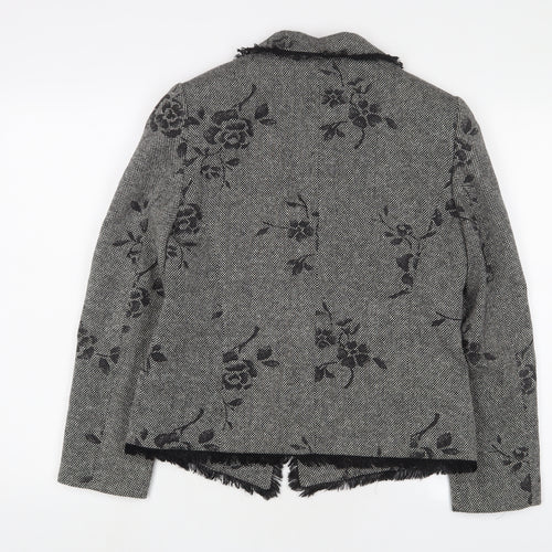 Gold Womens Grey Floral Jacket Blazer Size 12 Button