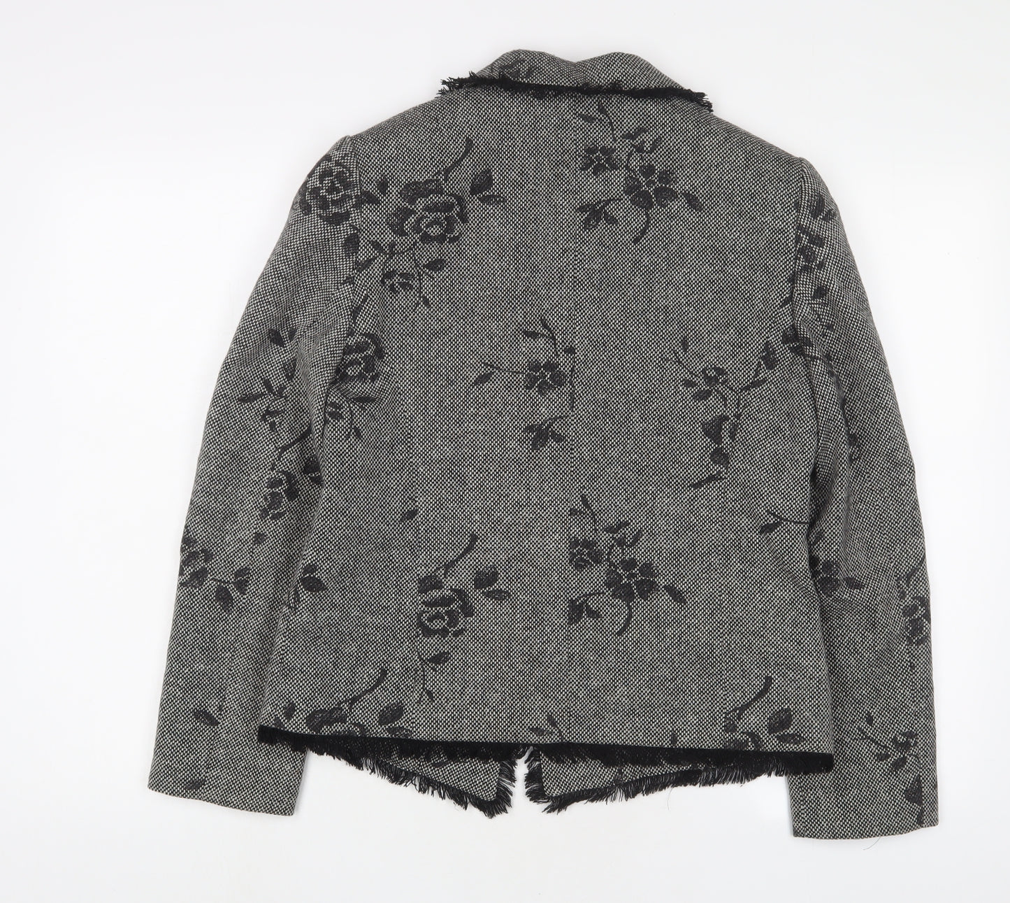 Gold Womens Grey Floral Jacket Blazer Size 12 Button