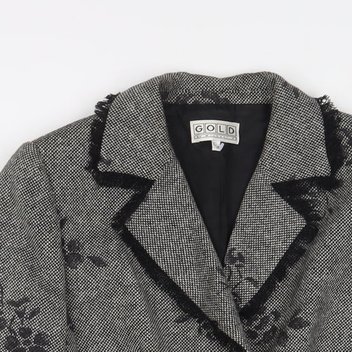 Gold Womens Grey Floral Jacket Blazer Size 12 Button