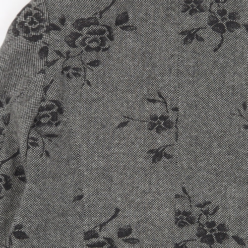 Gold Womens Grey Floral Jacket Blazer Size 12 Button