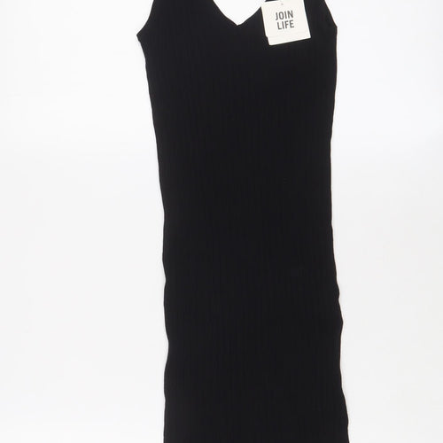 Bershka Womens Black Viscose Bodycon Size S V-Neck Pullover