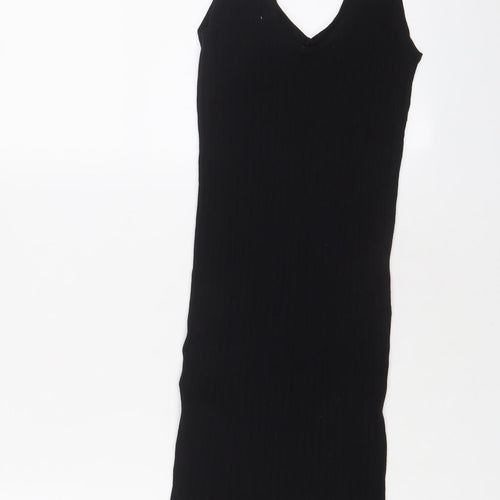 Bershka Womens Black Viscose Bodycon Size S V-Neck Pullover