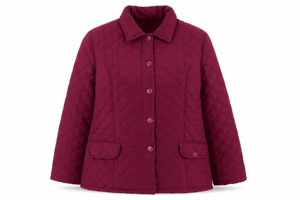 Front view of Dales women’s purple jacket, size UK 18, button