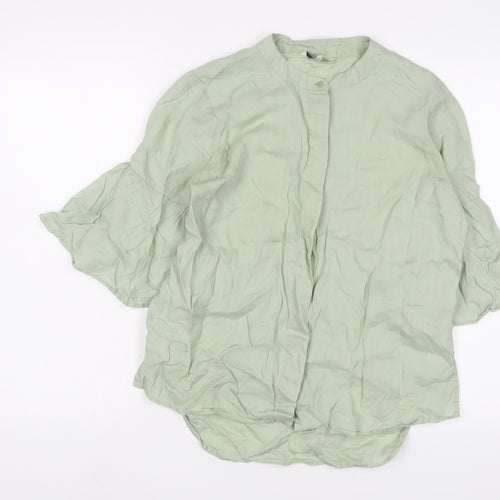 NEXT Womens Green Cotton Basic Button-Up Size 12 Crew Neck