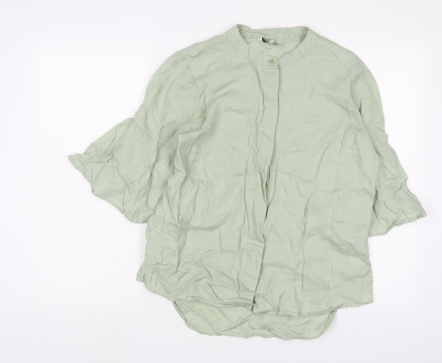 NEXT Womens Green Cotton Basic Button-Up Size 12 Crew Neck