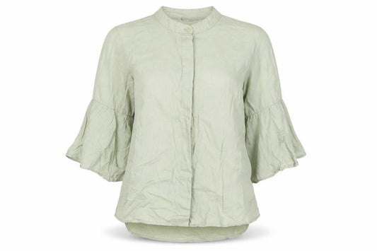 Front view of Next women’s green cotton basic button-up, size UK 12, crew neck