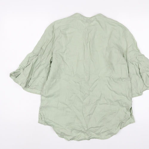 NEXT Womens Green Cotton Basic Button-Up Size 12 Crew Neck