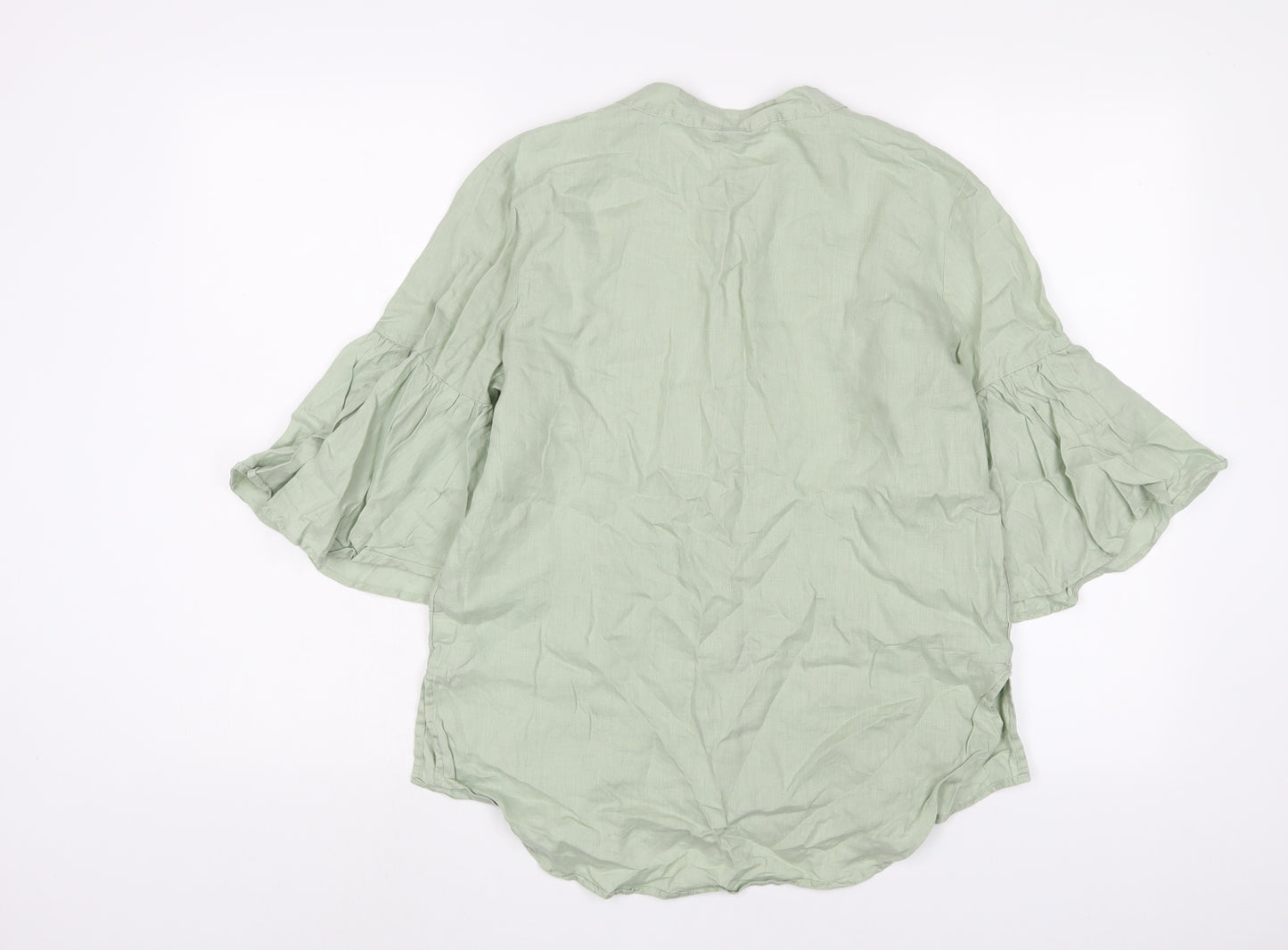 NEXT Womens Green Cotton Basic Button-Up Size 12 Crew Neck