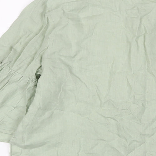 NEXT Womens Green Cotton Basic Button-Up Size 12 Crew Neck