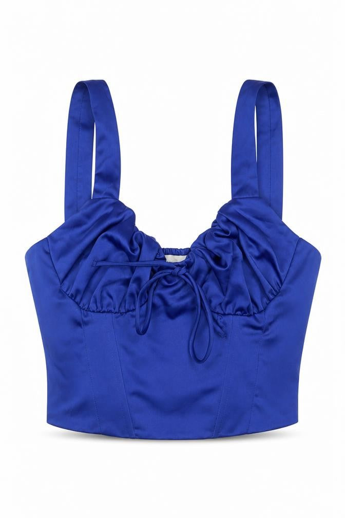 Front view of Bershka women’s blue polyester camisole tank, size S, v-neck