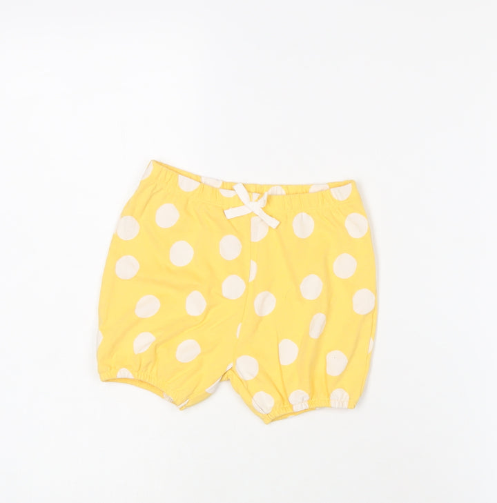 Marks and Spencer Girls Yellow Polka Dot Cotton Sweat Shorts Size 2-3 Years Regular