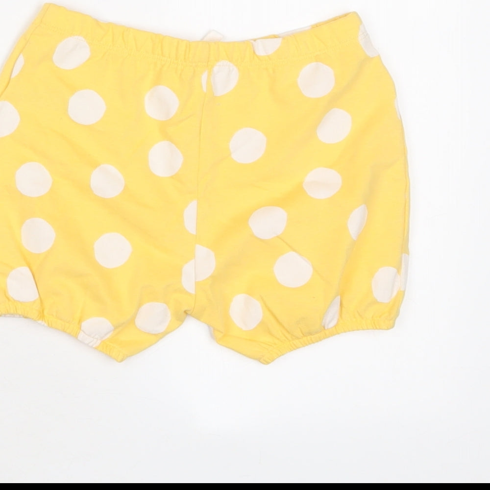 Marks and Spencer Girls Yellow Polka Dot Cotton Sweat Shorts Size 2-3 Years Regular