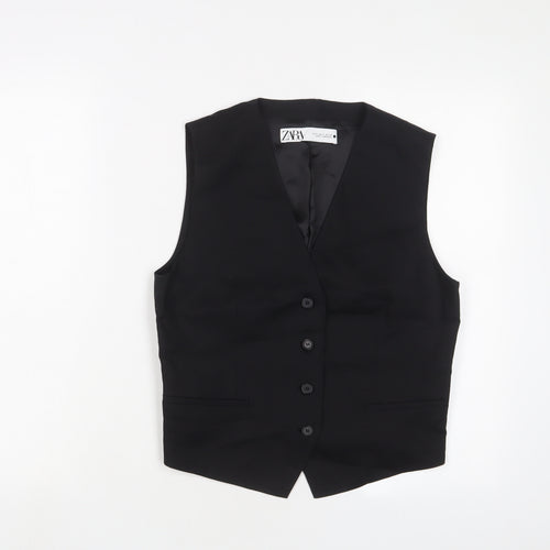 Zara Mens Black Striped Polyester Jacket Suit Waistcoat Size S Regular