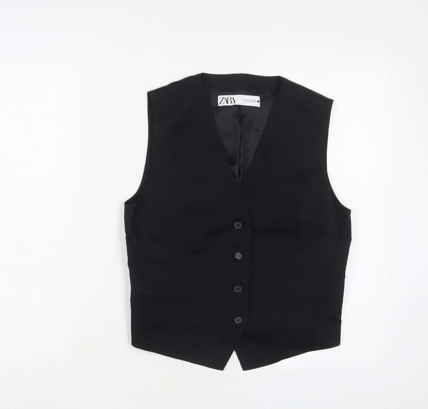 Zara Mens Black Striped Polyester Jacket Suit Waistcoat Size S Regular