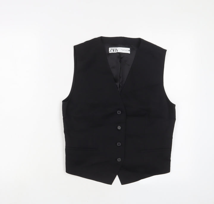 Zara Mens Black Striped Polyester Jacket Suit Waistcoat Size S Regular