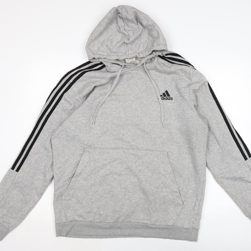 adidas Mens Grey Cotton Pullover Hoodie Size L