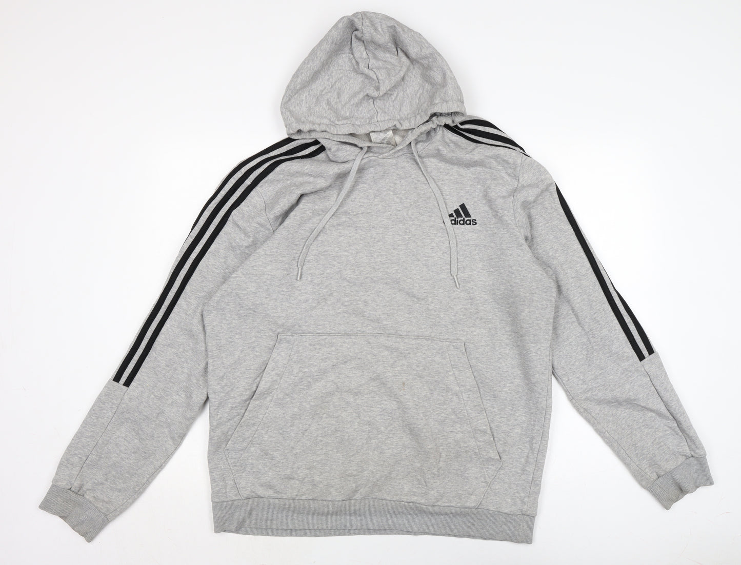 adidas Mens Grey Cotton Pullover Hoodie Size L