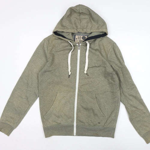 contemporary Mens Green Cotton Full Zip Hoodie Size S