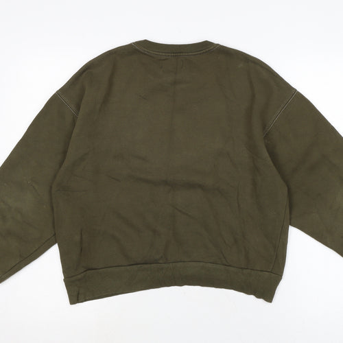 Pull&Bear Womens Green Cotton Pullover Sweatshirt Size XS