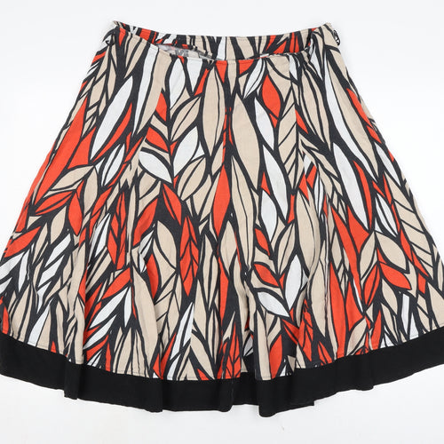Marks and Spencer Womens Multicoloured Linen Flare Skirt Size 14 Regular Zip