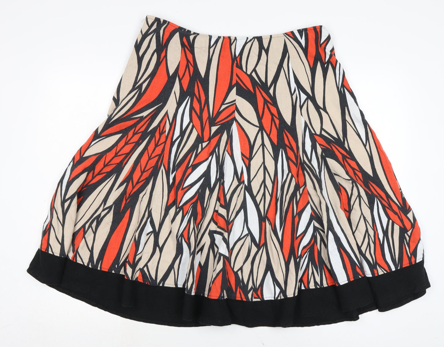 Marks and Spencer Womens Multicoloured Linen Flare Skirt Size 14 Regular Zip