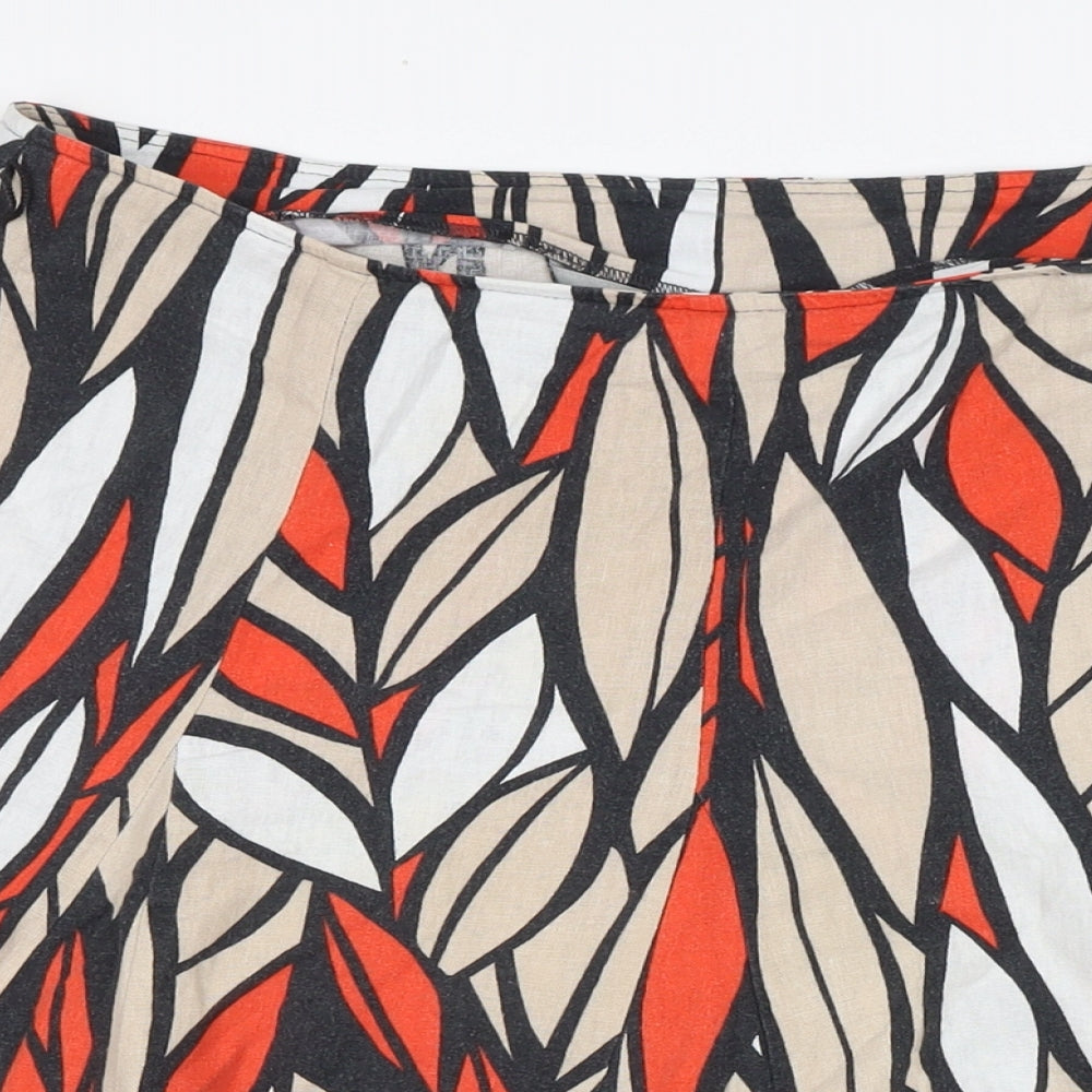 Marks and Spencer Womens Multicoloured Linen Flare Skirt Size 14 Regular Zip