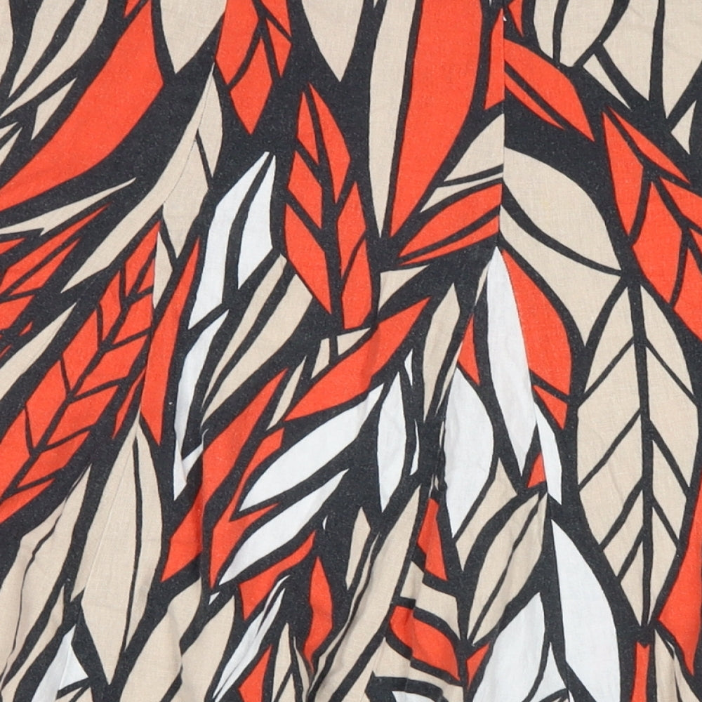 Marks and Spencer Womens Multicoloured Linen Flare Skirt Size 14 Regular Zip