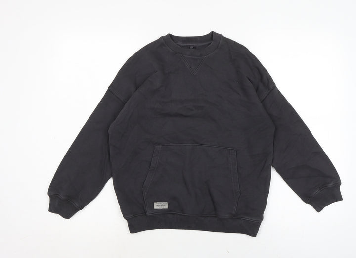 Marks and Spencer Boys Grey Houndstooth Cotton Pullover Sweatshirt Size 9-10 Years
