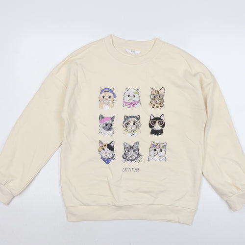 Marks and Spencer Girls Ivory Cotton Pullover Sweatshirt Size 12-13 Years