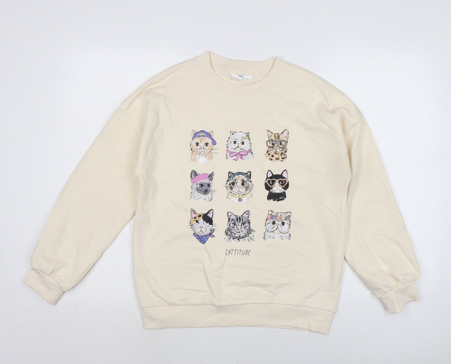 Marks and Spencer Girls Ivory Cotton Pullover Sweatshirt Size 12-13 Years