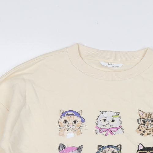 Marks and Spencer Girls Ivory Cotton Pullover Sweatshirt Size 12-13 Years