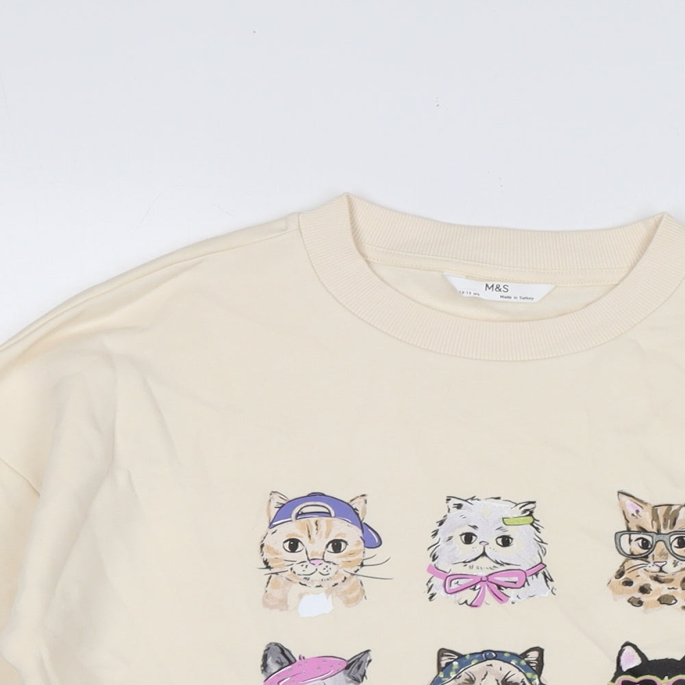 Marks and Spencer Girls Ivory Cotton Pullover Sweatshirt Size 12-13 Years