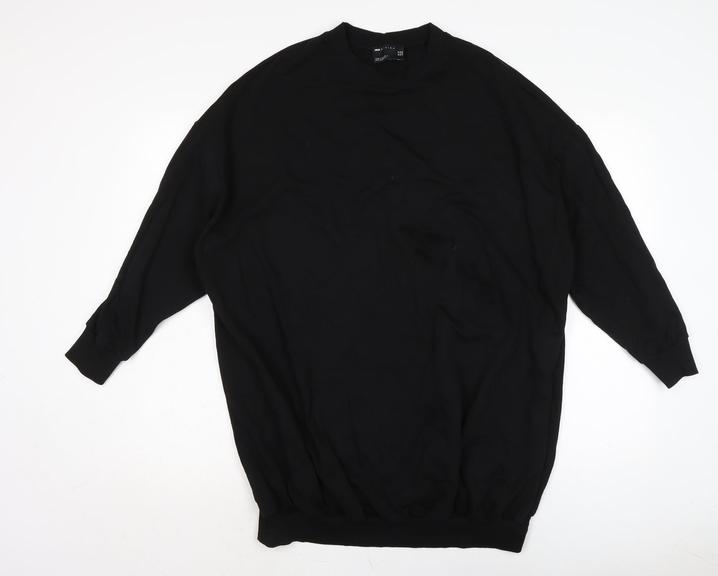 ASOS Womens Black Cotton Jumper Dress Size 10 Crew Neck